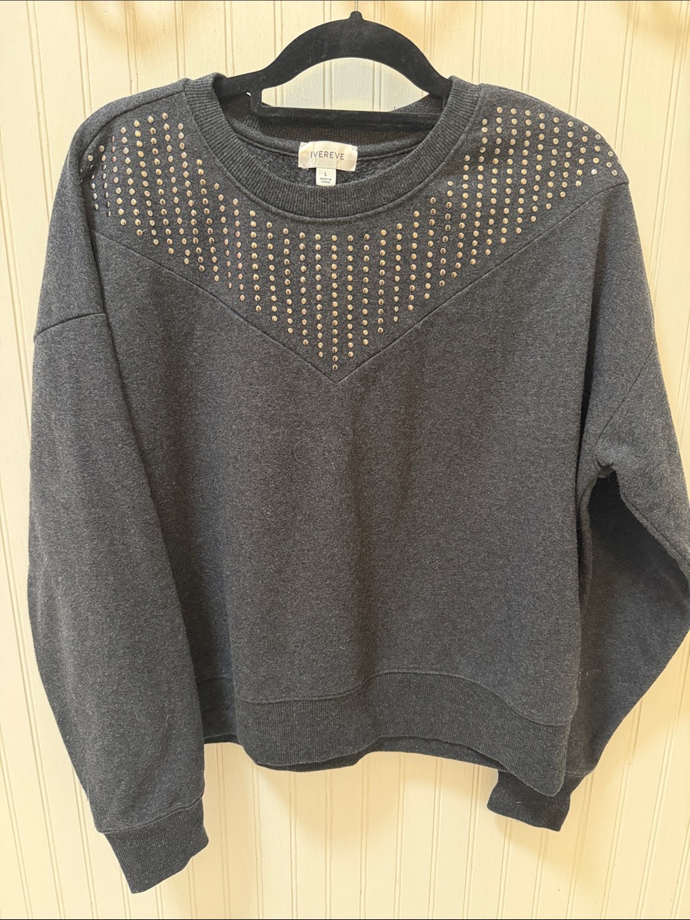 Evereve Charcoal Studded Crewneck Sweater Womens